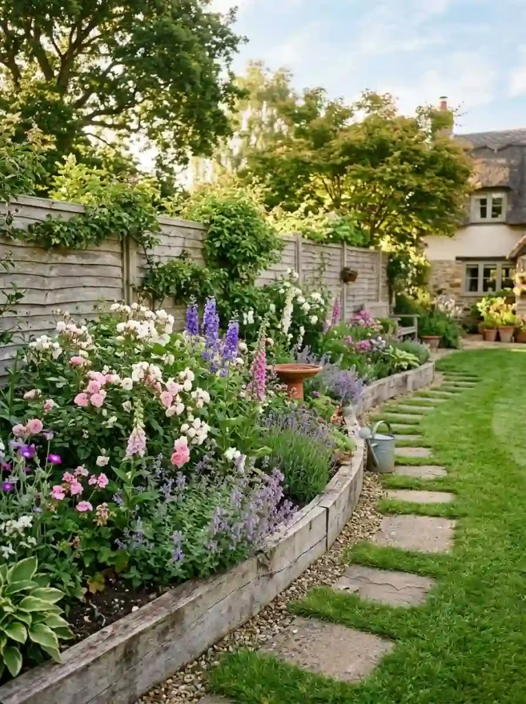 17. Cottage-Style Raised Beds With Curved Planting