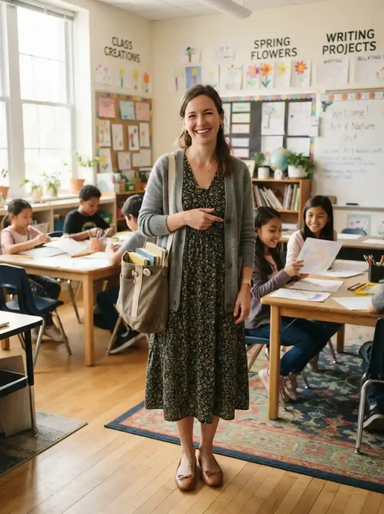17. Floral Midi Dress With a Cardigan
