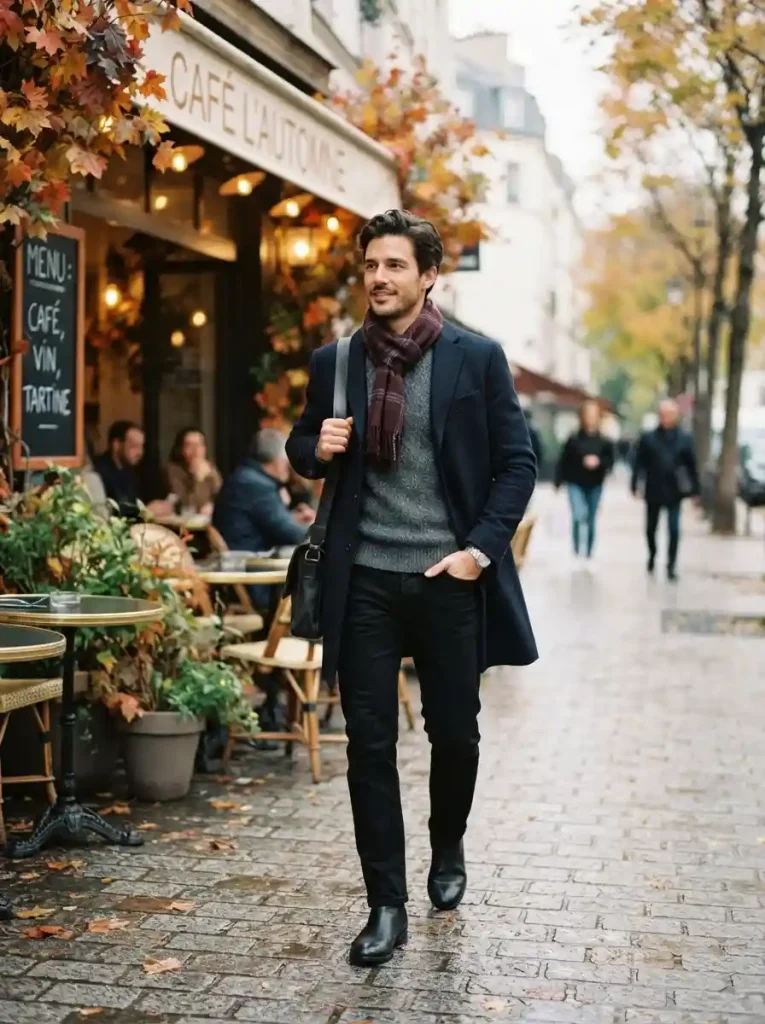 17. Gray Knitwear and Black Denim