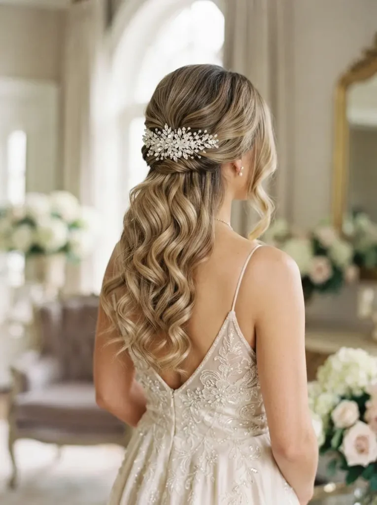 17. Half Up Hairstyle With a Decorative Comb