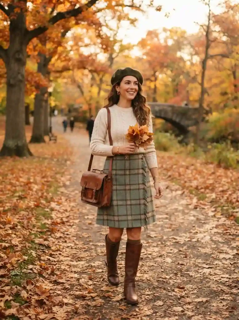 17. Knee High Boots With a Plaid Skirt