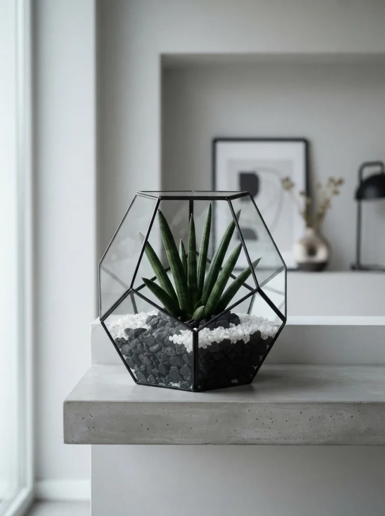 17. Minimalist Black-and-White Terrarium