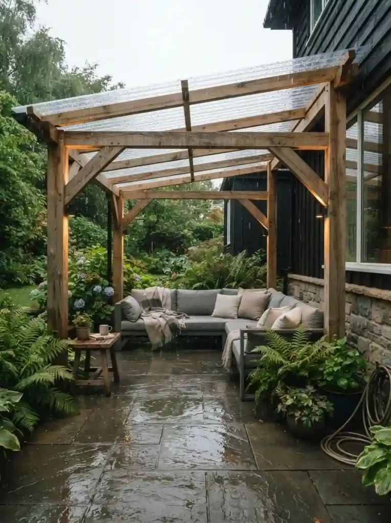 17. Pergola With a Clear Roof for Rainy Days