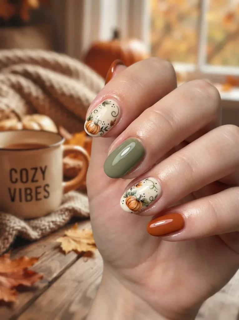 17. Pumpkin Patch Accent Nails