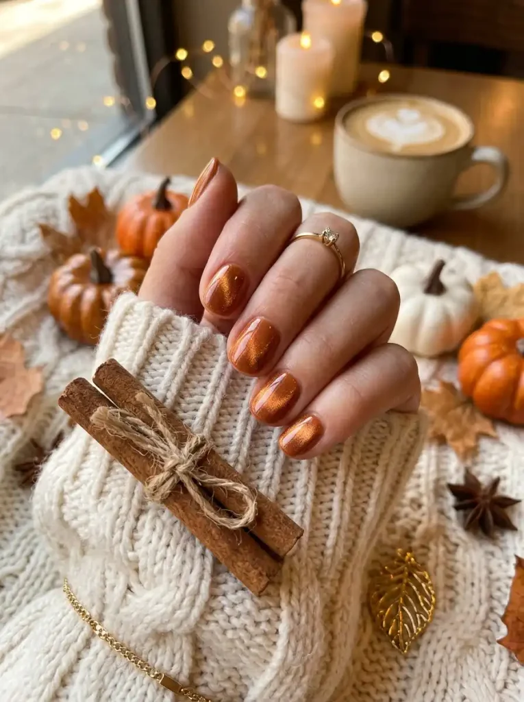 17. Pumpkin Spice Magnetic Nails
