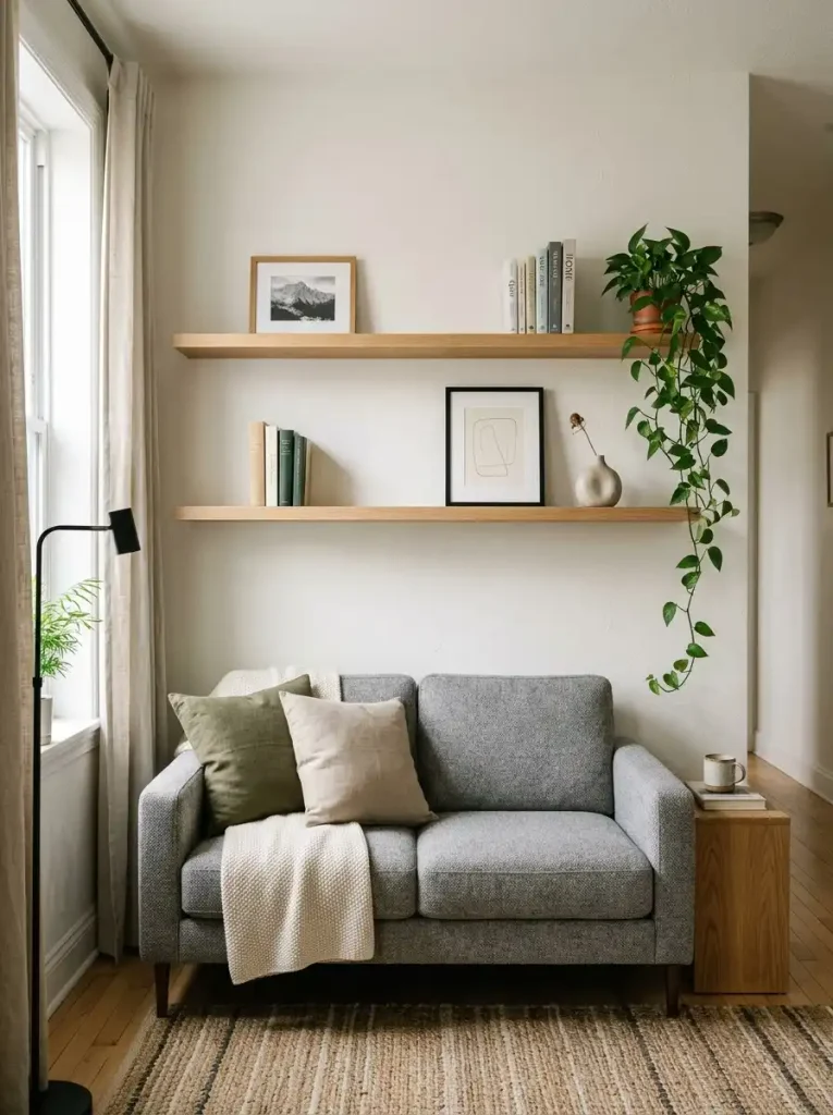 18. Add floating shelves instead of another cabinet