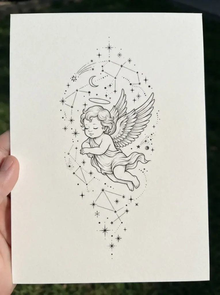 18. Baby Angel Surrounded by Stars and Dots