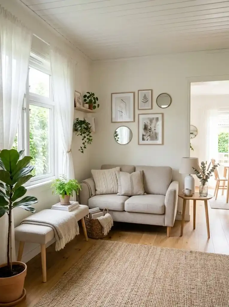 18. Bench Seating Beside A Compact Sofa