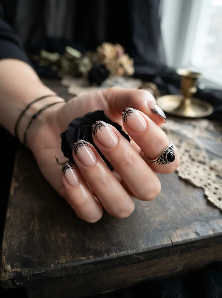 18. Elegant Black Lace Halloween Tips