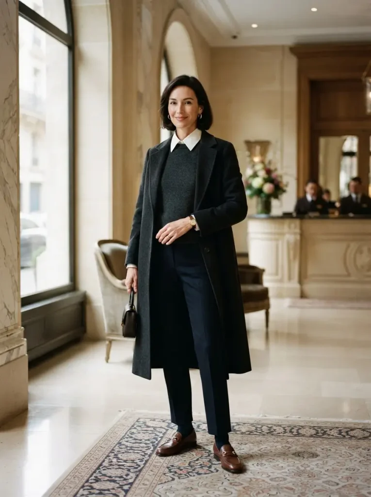 18. Long Wool Coat with White Shirt