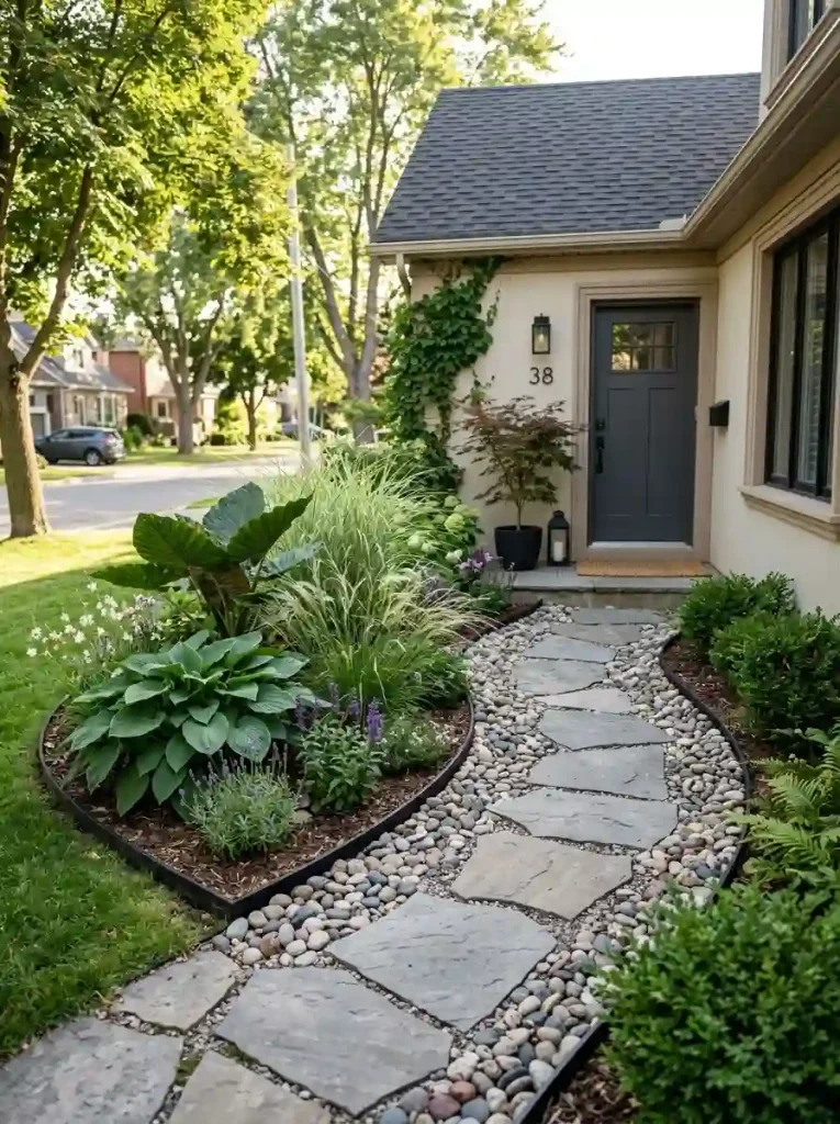 18. Mix ornamental stones with colorful foliage