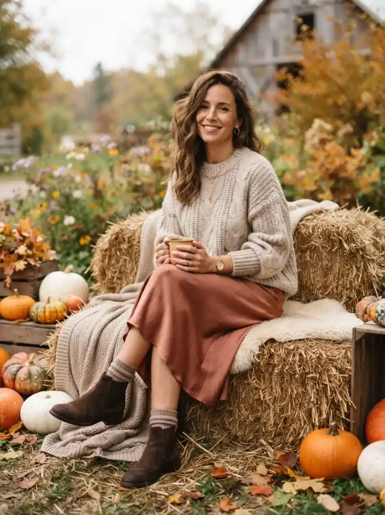 18. Oversized Sweater With a Satin Midi Skirt