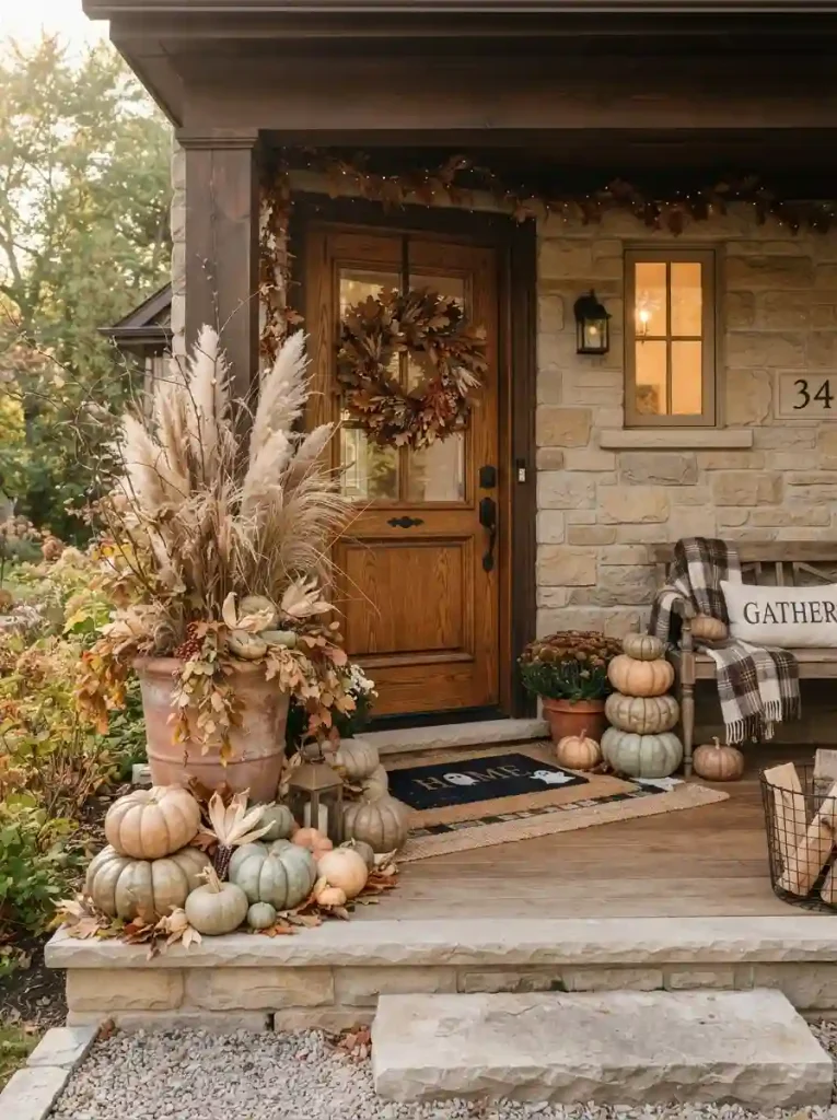 18. Pumpkin and Dried Grass Arrangement