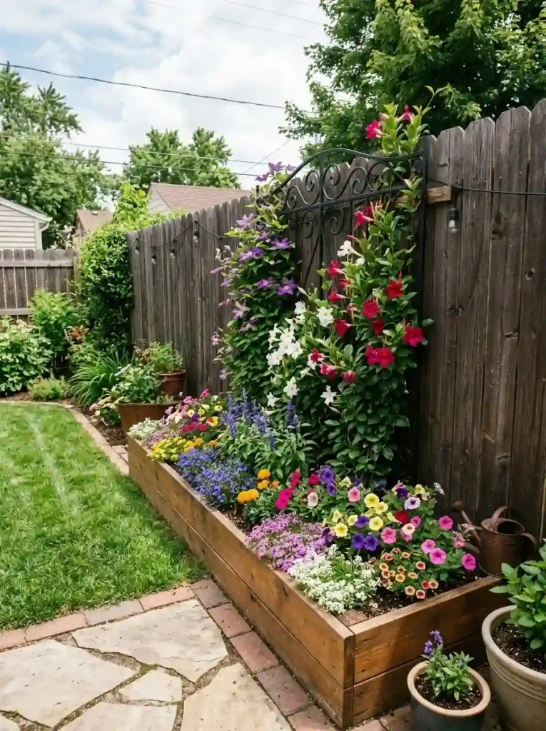 18. Vertical Trellis Above a Raised Flower Bed
