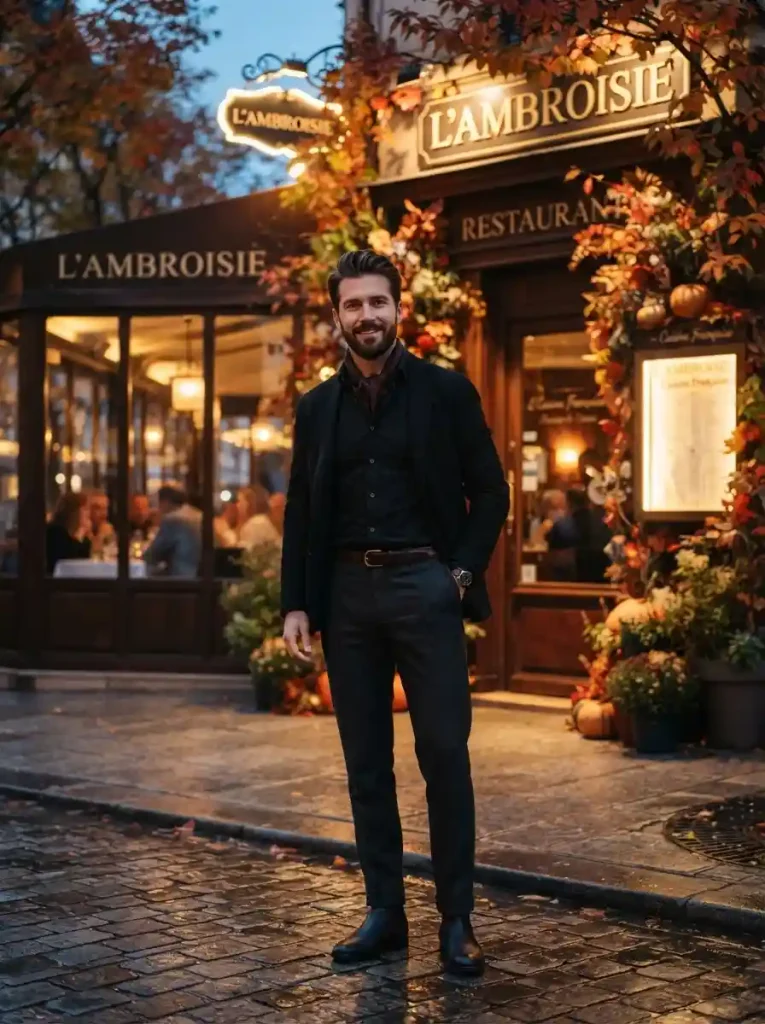 19. Black Shirt With Burgundy Accessories
