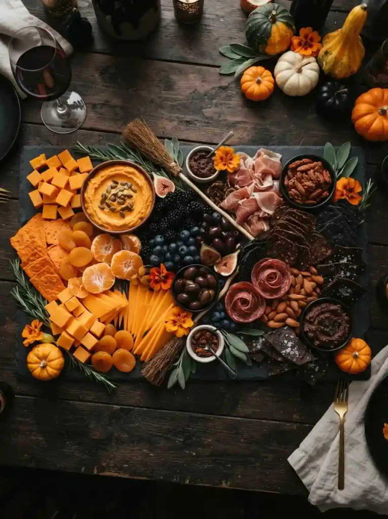 19. Black and Orange Charcuterie Board