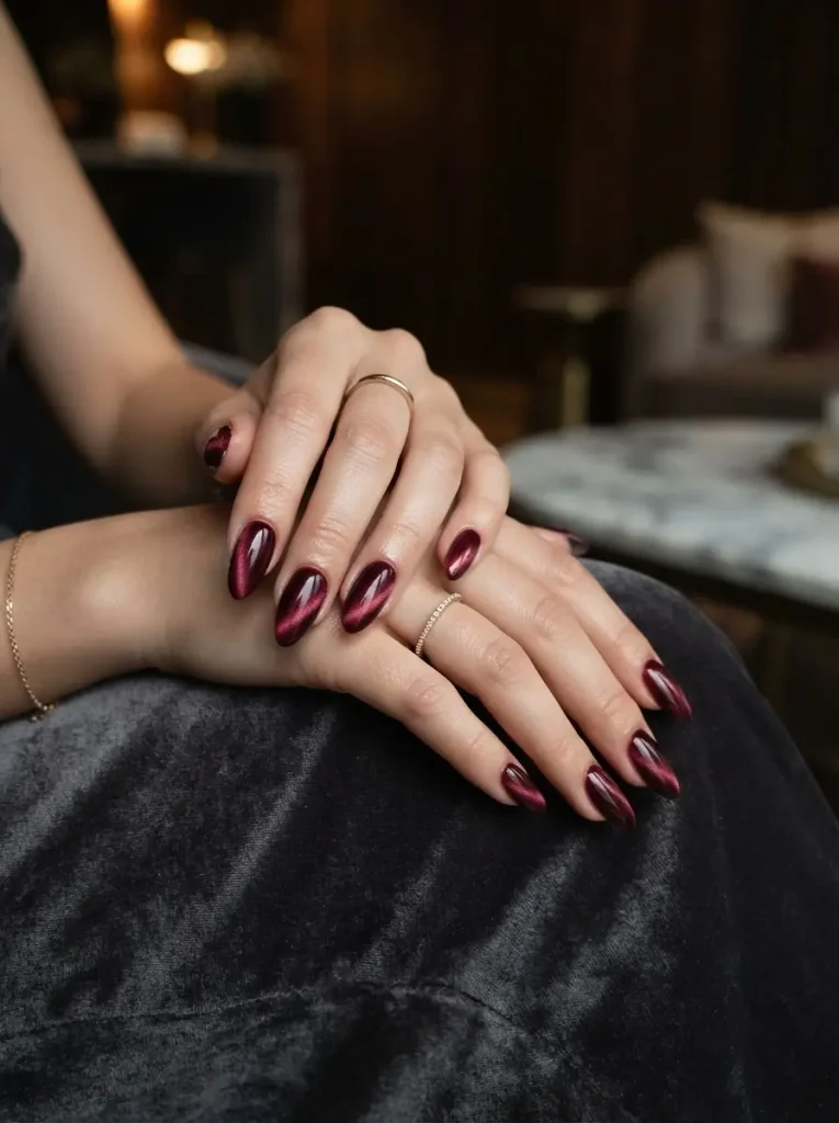 19. Burgundy Velvet Nails