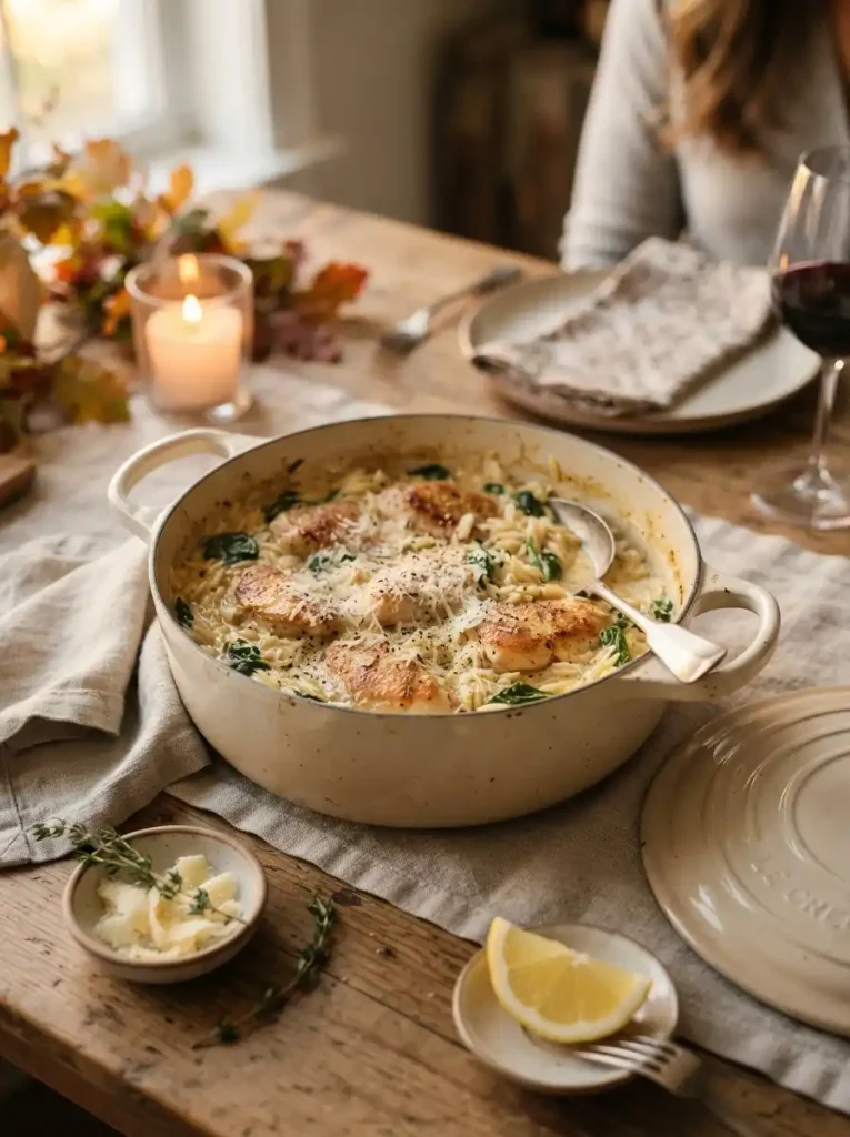 19. Cozy One-Pot Parmesan Chicken and Orzo