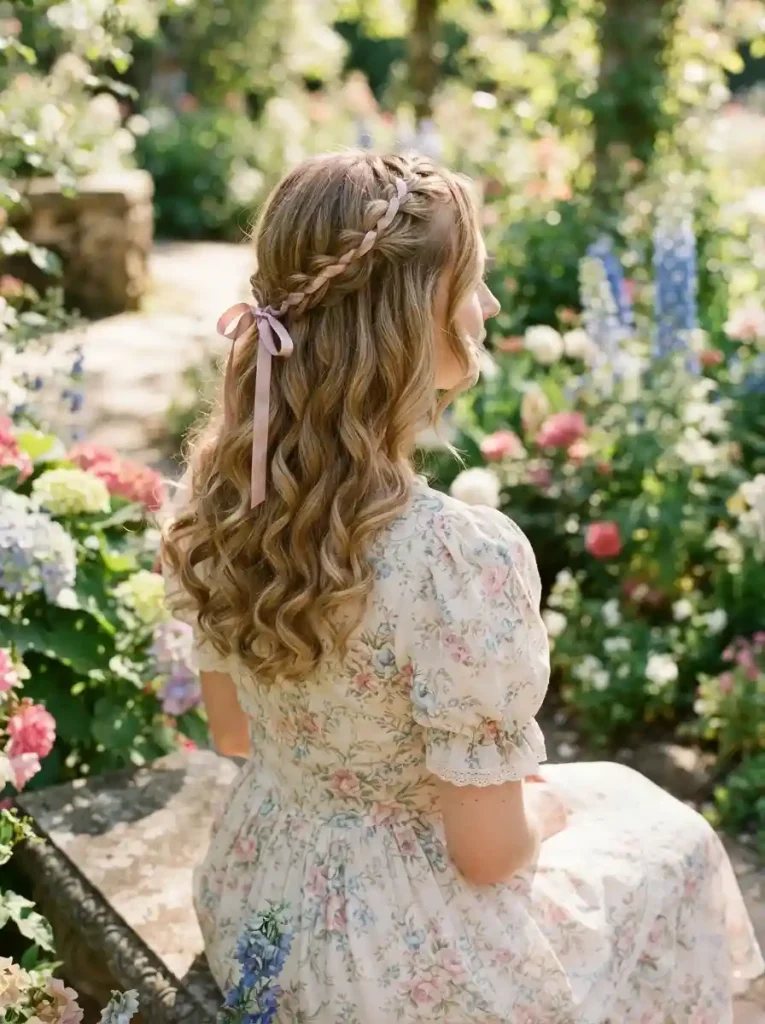 19. Half Up Hair With Ribbon Braids