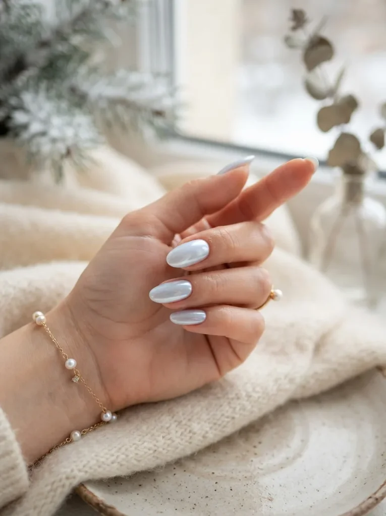 19. Icy Blue Pearl Nails