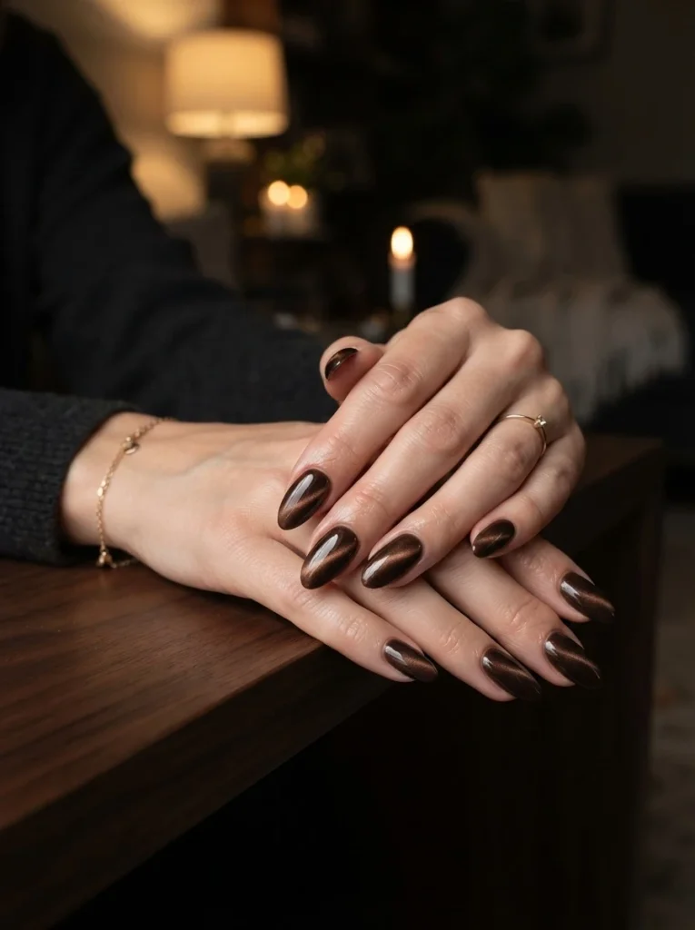 19. Mocha Cat-Eye Nails