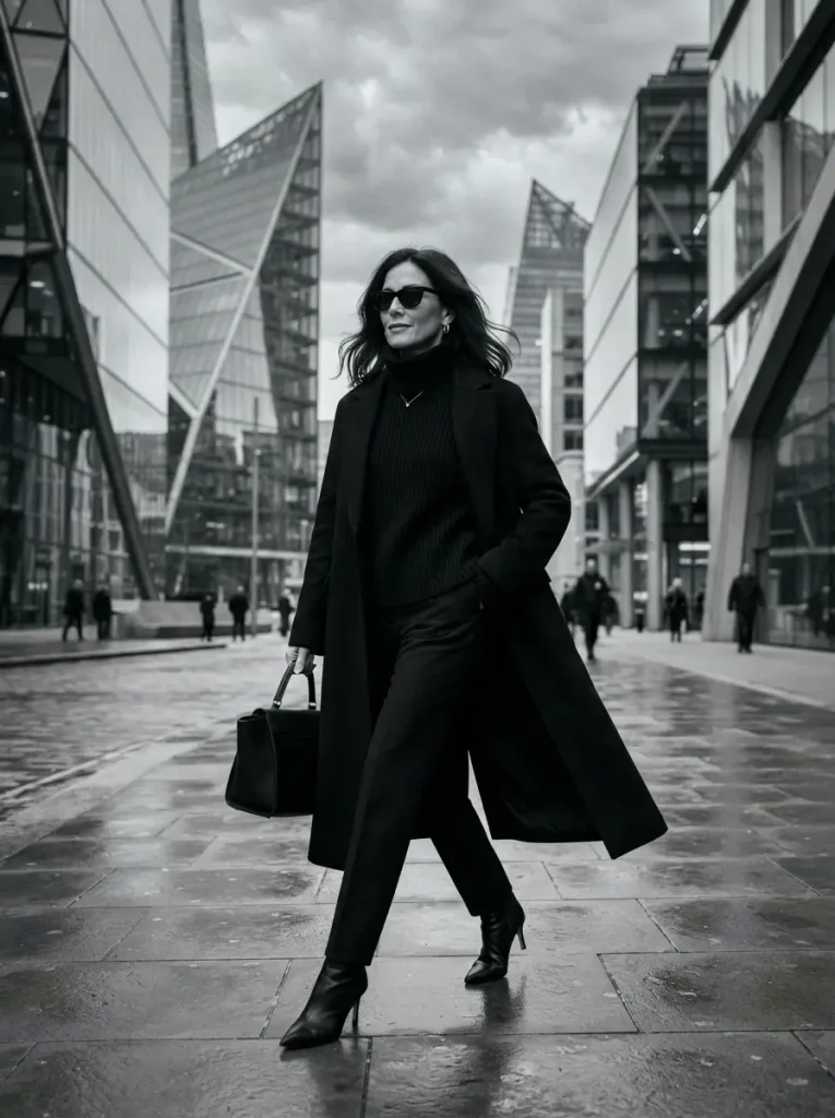 2. Black Long Coat With an All-Black Outfit