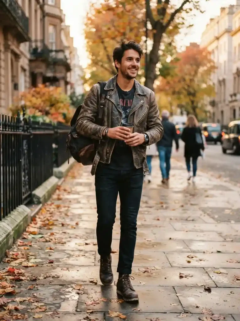 2. Brown Leather Jacket Look