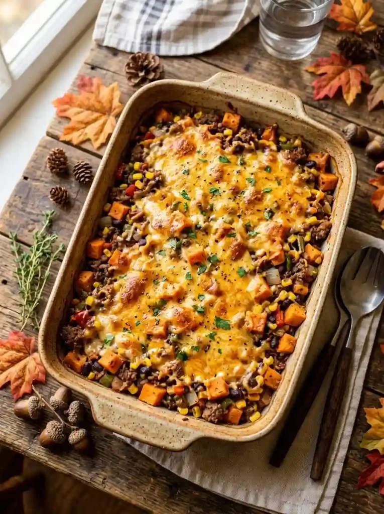 2. Cheesy Beef and Sweet Potato Casserole