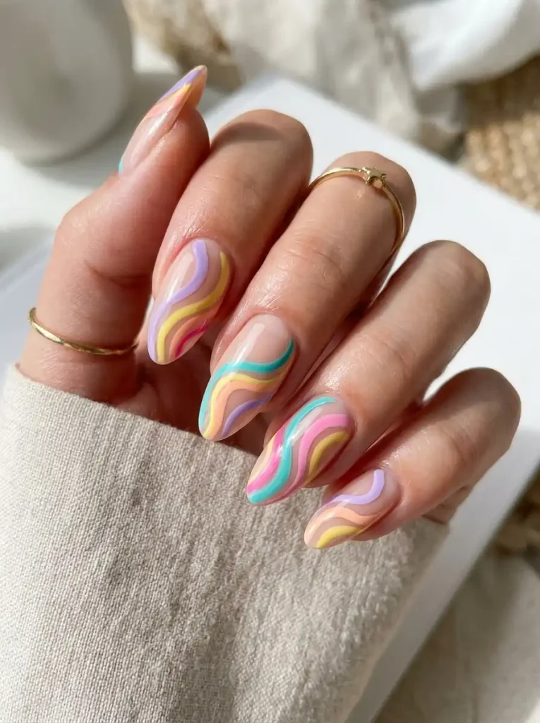 2. Colorful Wavy Line Nails