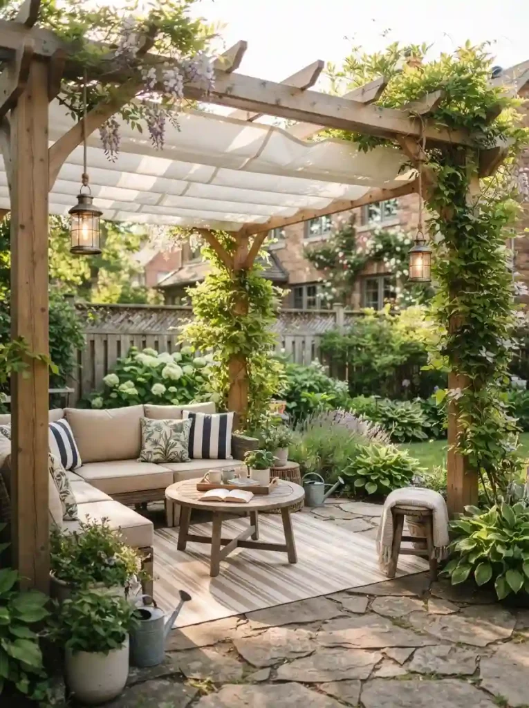 2. Cozy Pergola With Retractable Roof Panels