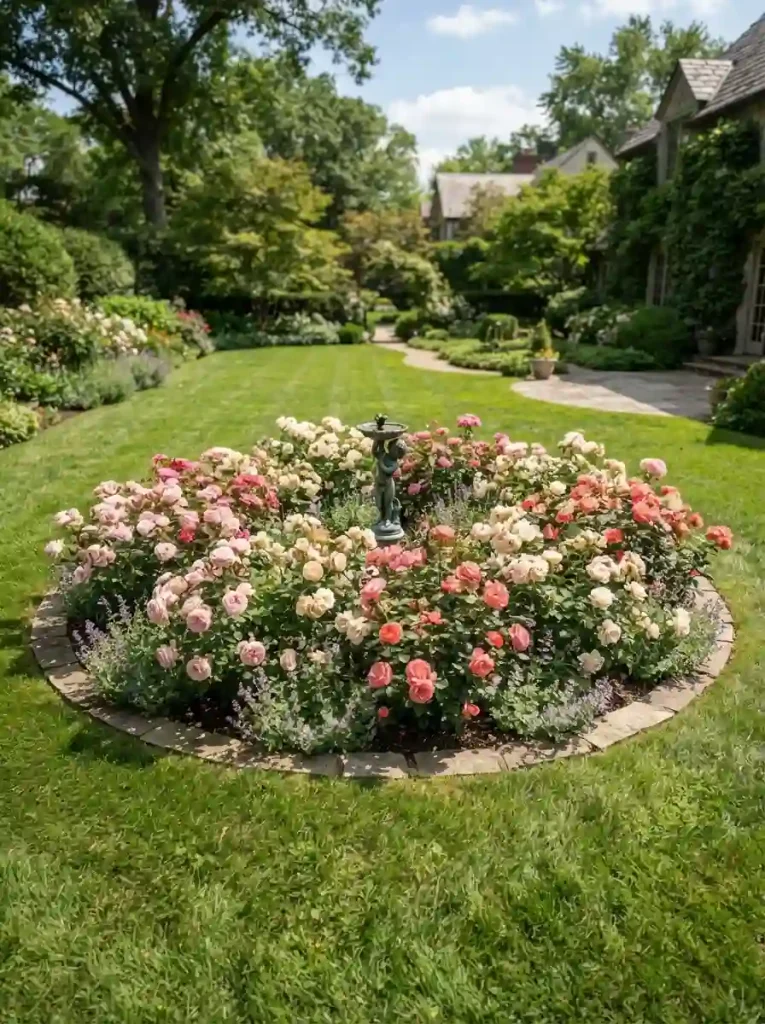 2. Create a circular rose island in the middle of the yard