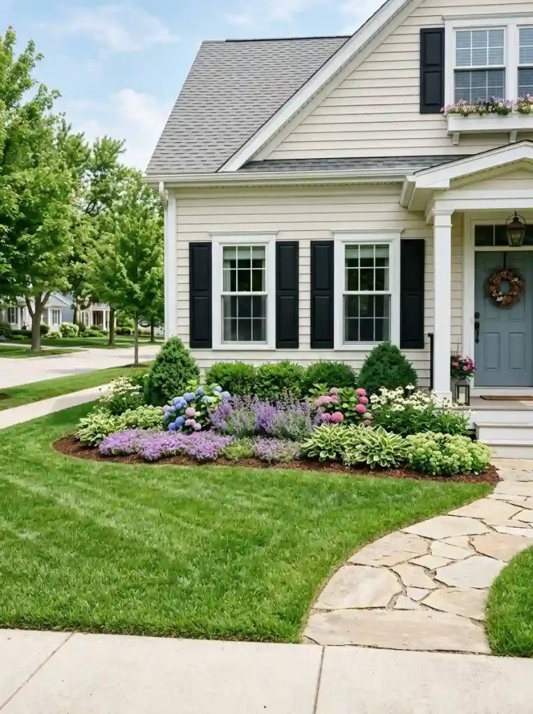 2. Create a layered foundation bed beneath the windows