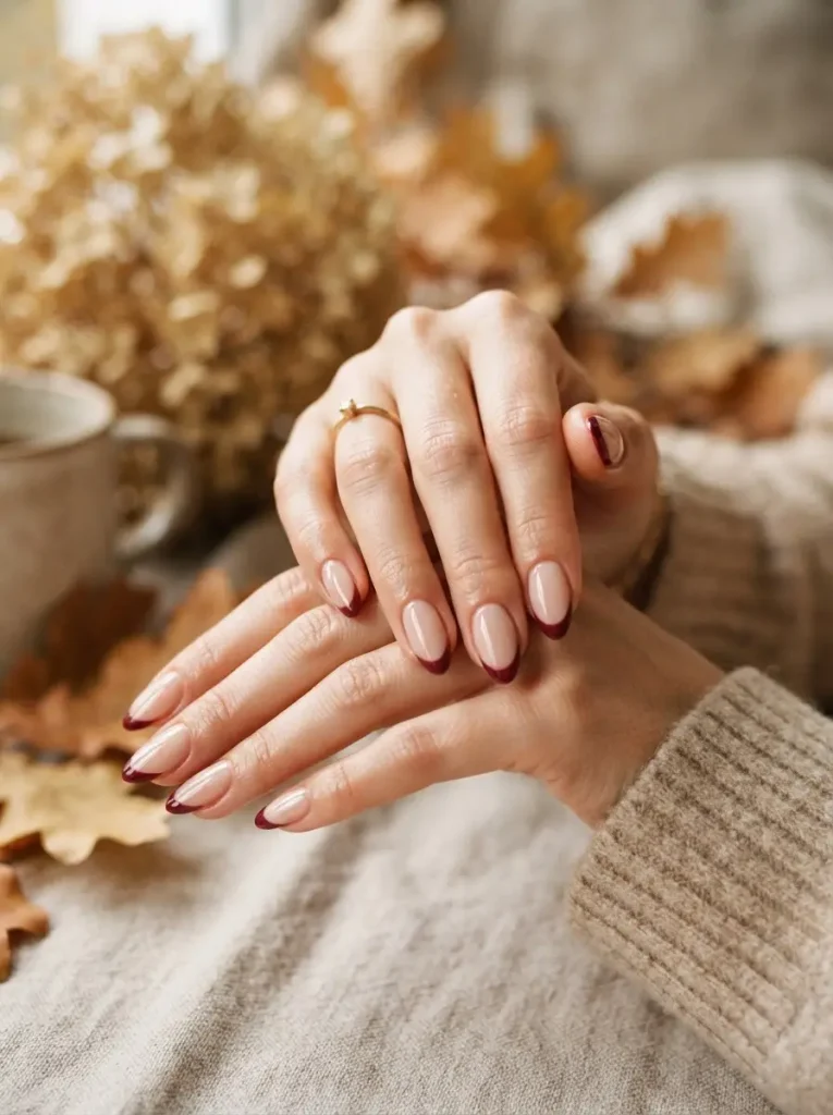 2. Deep Burgundy French Tips
