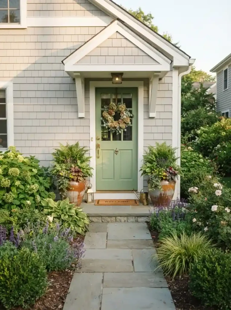 2. Frame the front door with symmetrical planters