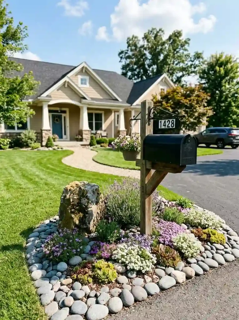 2. Give Your Mailbox a Mini Rock Garden