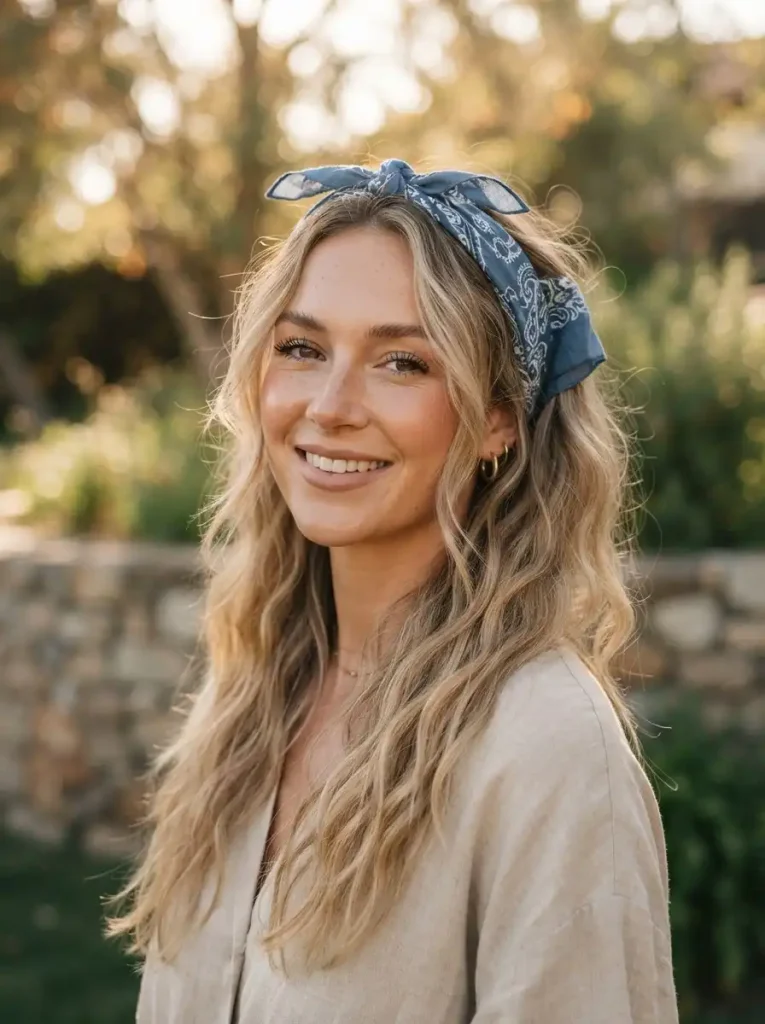 2. Loose Waves With a Tied Bandana