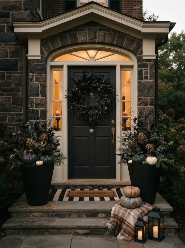 2. Moody Black Door Wreath
