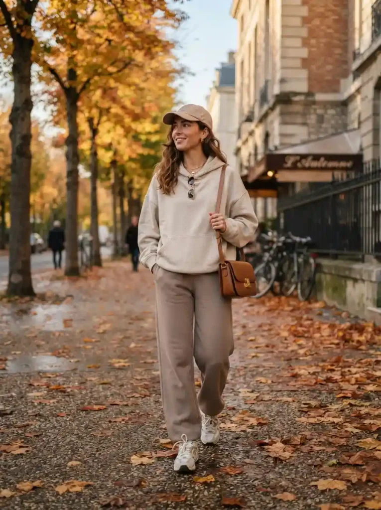2. Oatmeal Hoodie and Wide-Leg Joggers