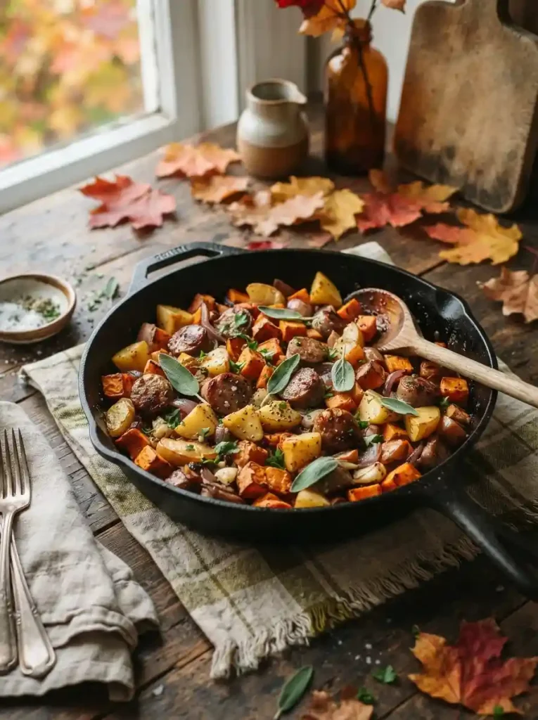 2. One-Pot Sausage, Apple and Sweet Potato Skillet