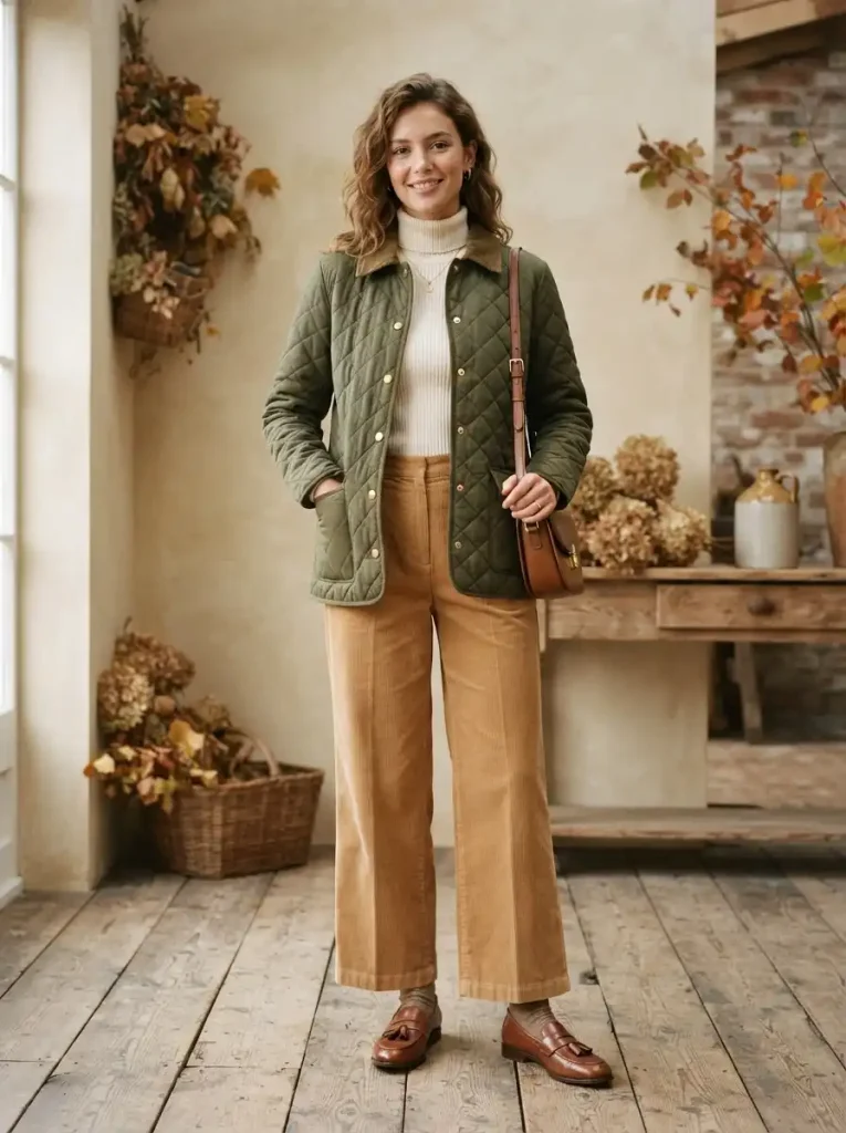 2. Quilted Barn Jacket With Corduroy Pants