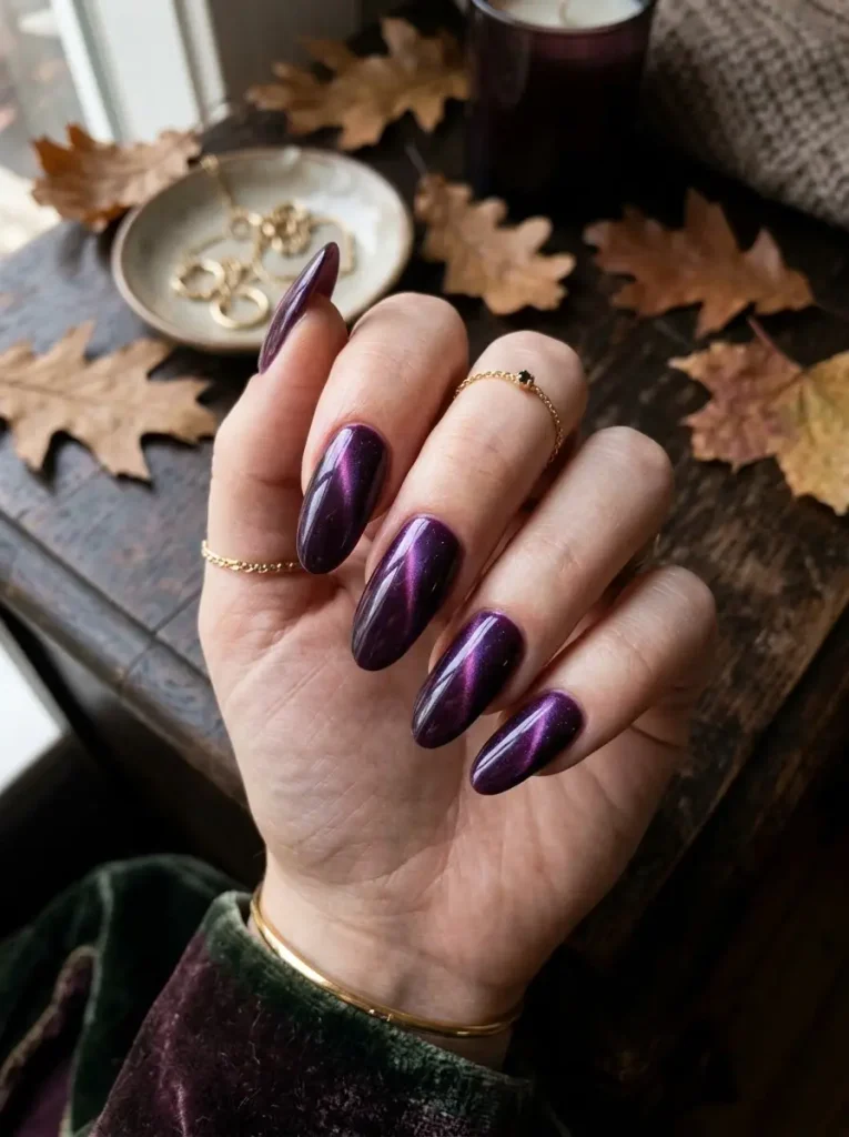 2. Smoky Plum Magnetic Nails