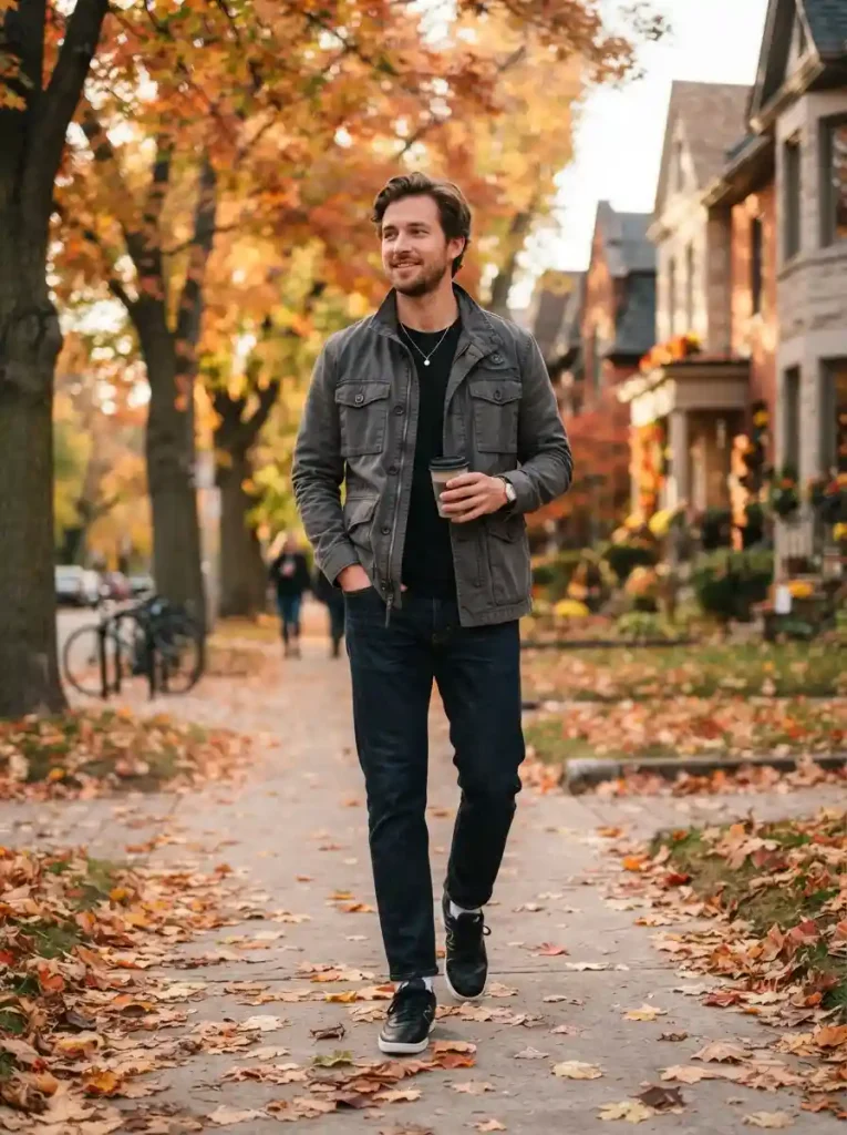 20. Casual Jacket and Dark Sneakers