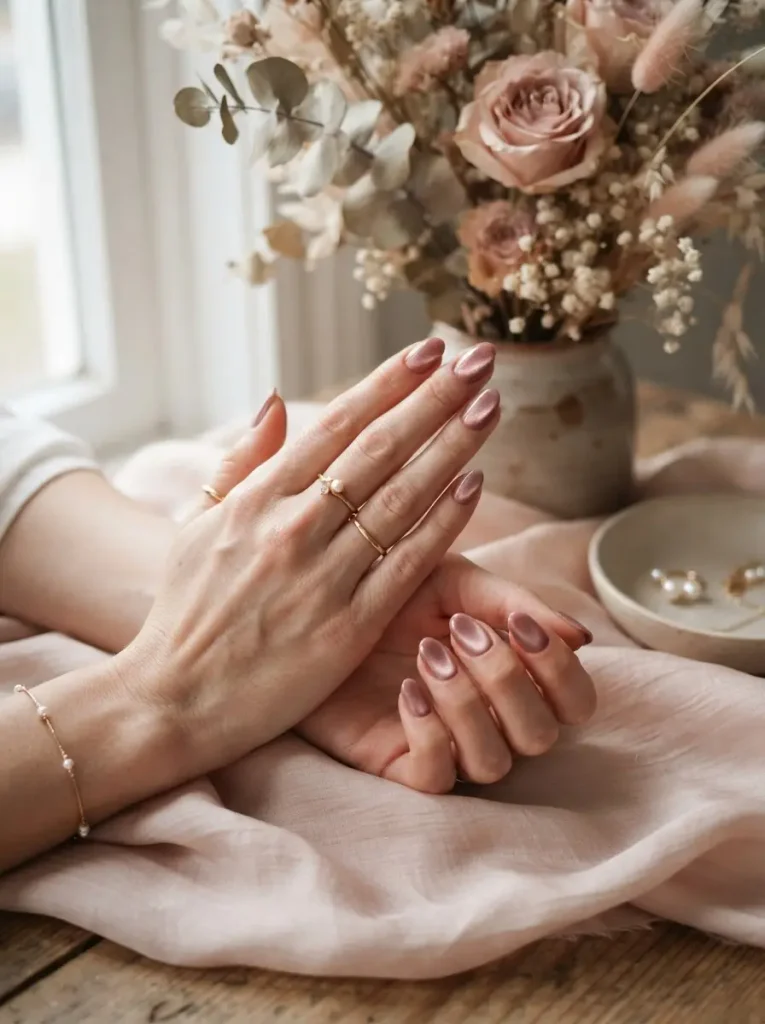 20. Dusty Rose Velvet Nails