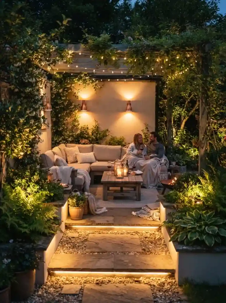 20. Layered lighting for evening coziness