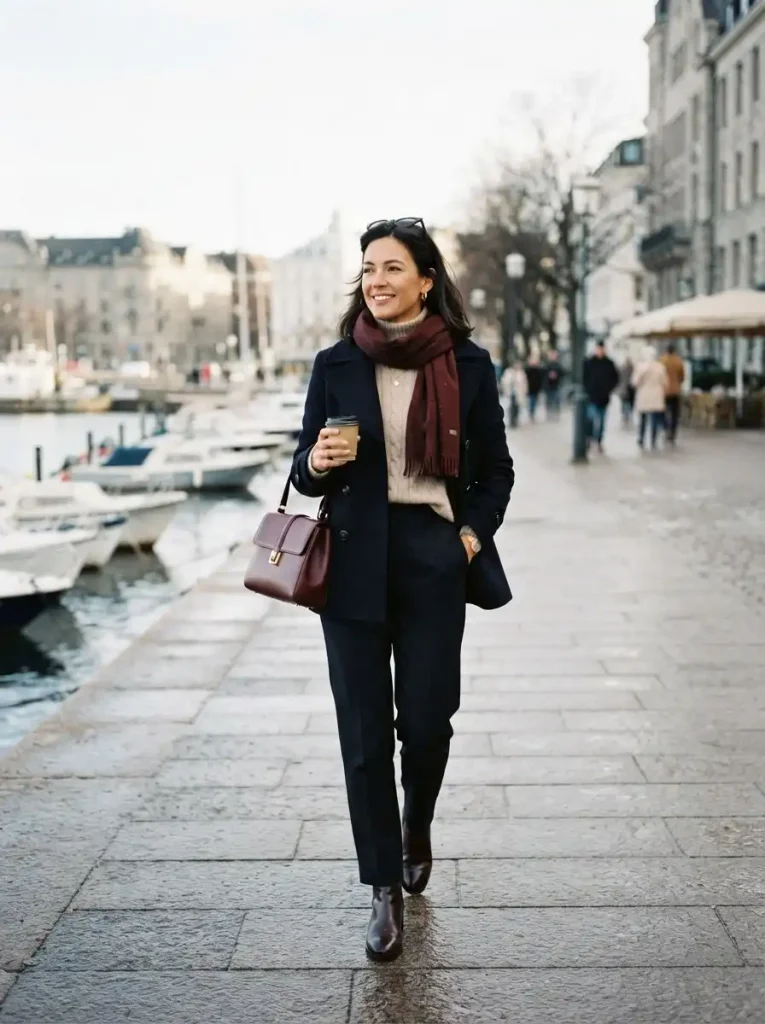 20. Navy Peacoat and Burgundy Accessories