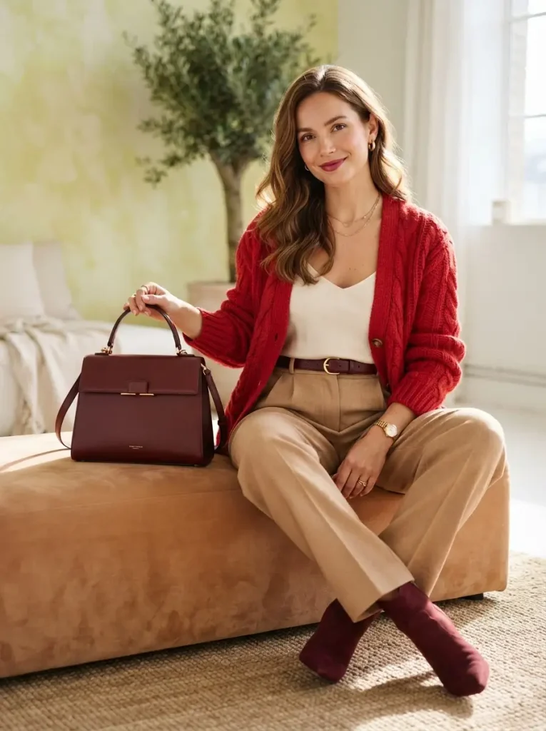 20. Red Cardigan With a Monochromatic Red Accent