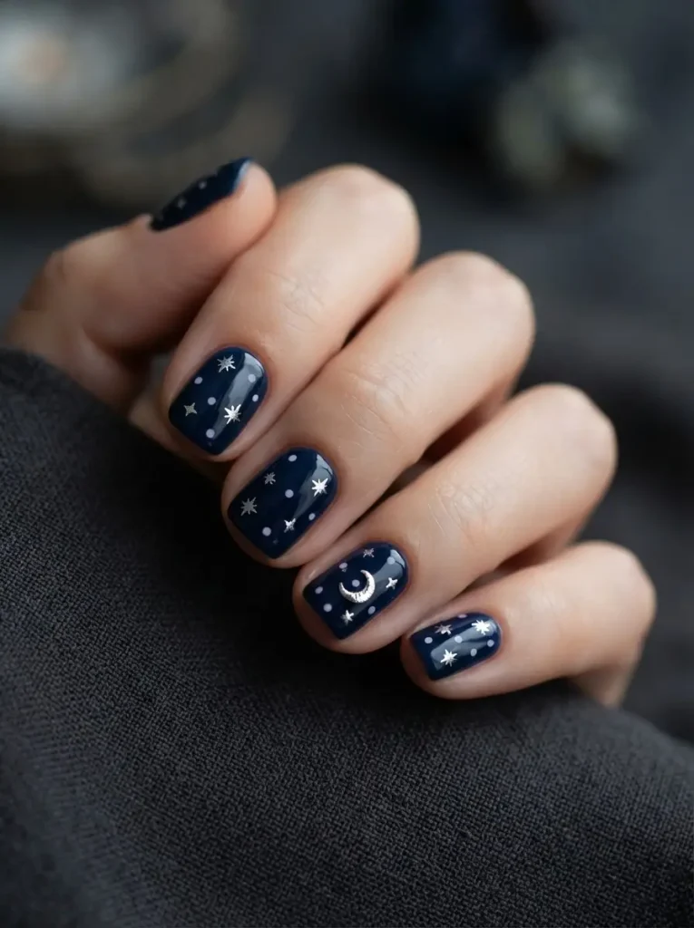20. Step-by-Step Midnight Star Nails