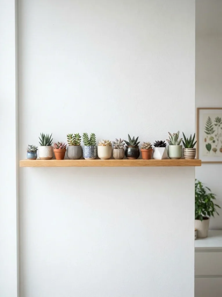20. Succulent Arrangement in a Wall-Mounted Shelf