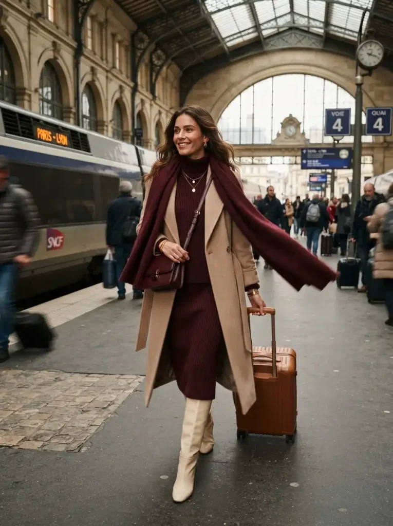 21. Burgundy Knit Skirt with a Matching Scarf
