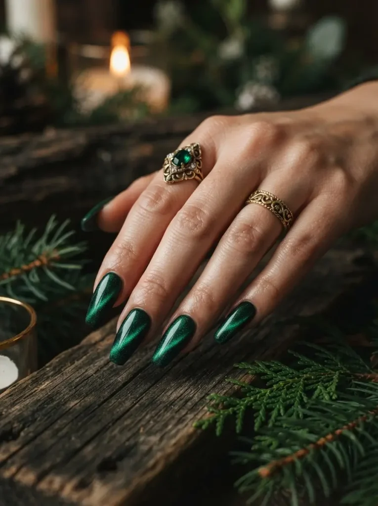 21. Forest Green Velvet Nails